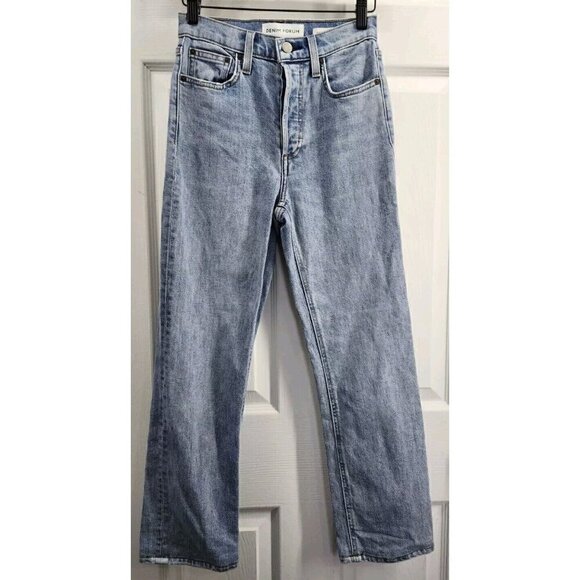 Denim Forum Denim - Denim Forum Arlo High Rise Straight Jeans Womens 24 x 25 Blue Stretch Button Fly
